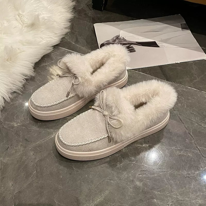 Fuzzy Round Toe Slip-Ons - Maria de Fatima Andrade