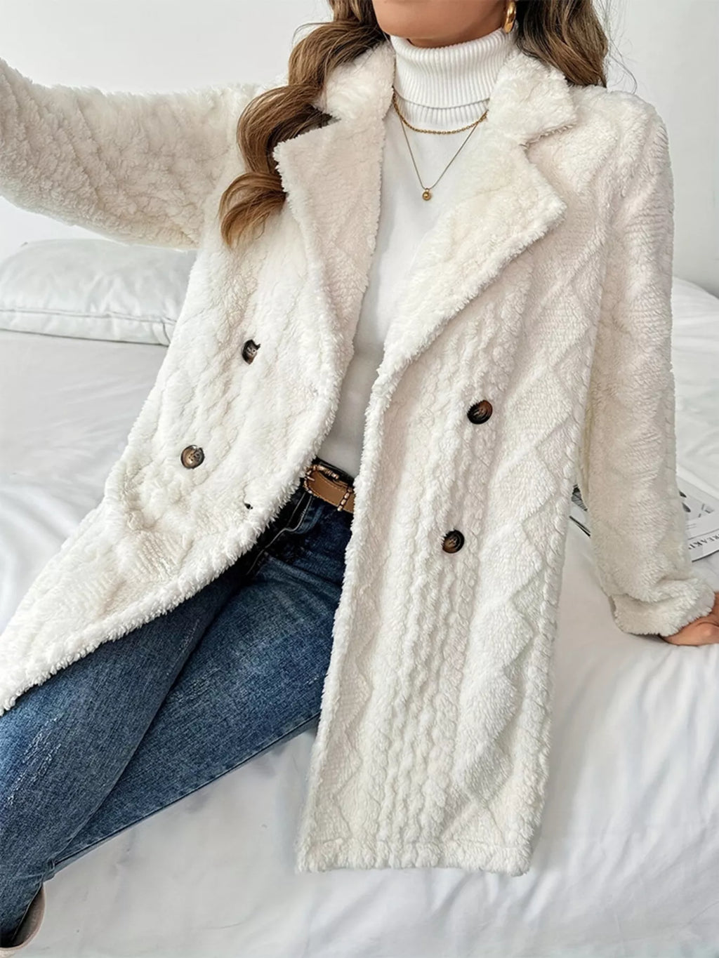 Fleece Double-Breasted Longline Coat - Maria de Fatima Andrade