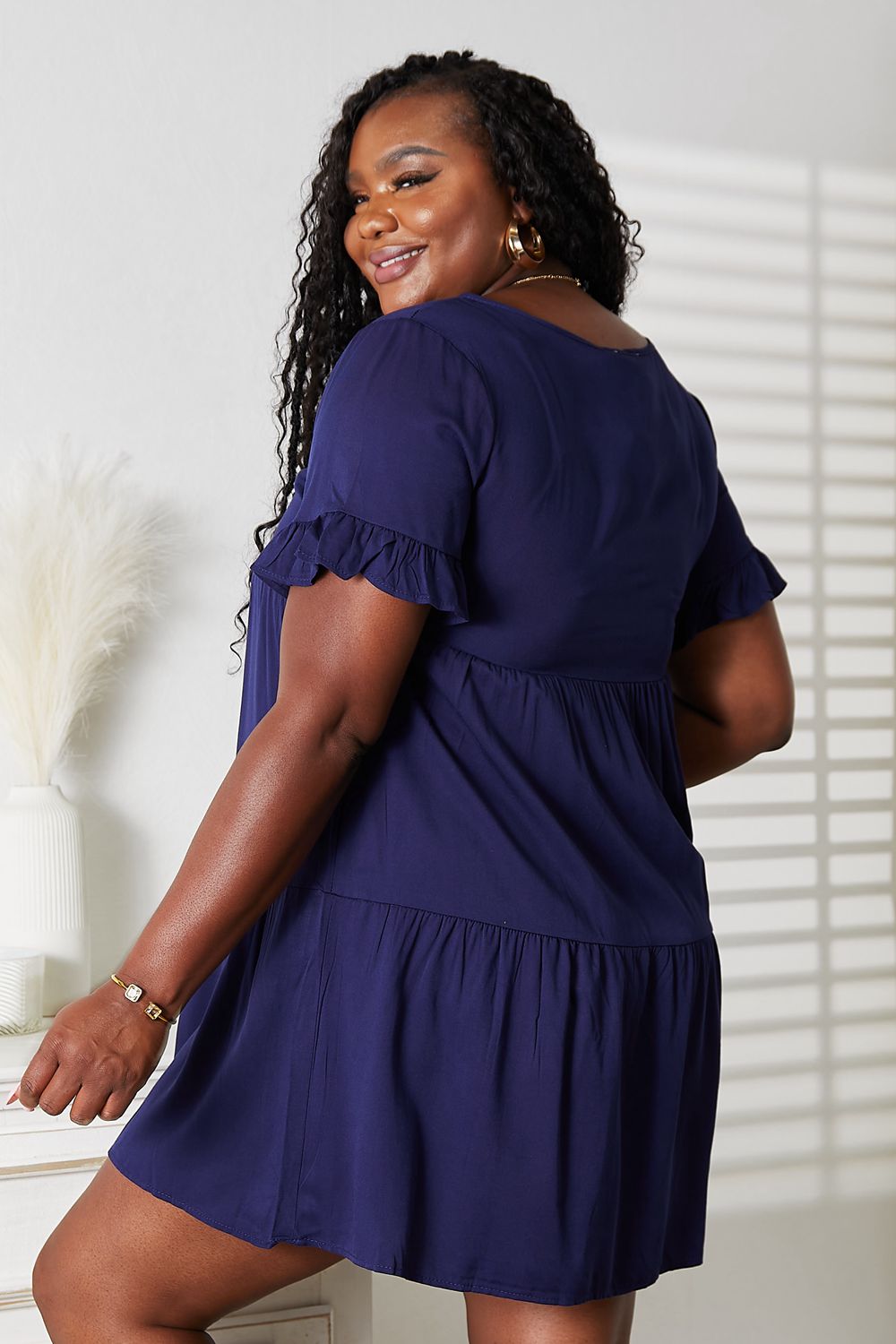 Mandy V-Neck Flounce Sleeve Tiered Dress - Maria de Fatima Andrade