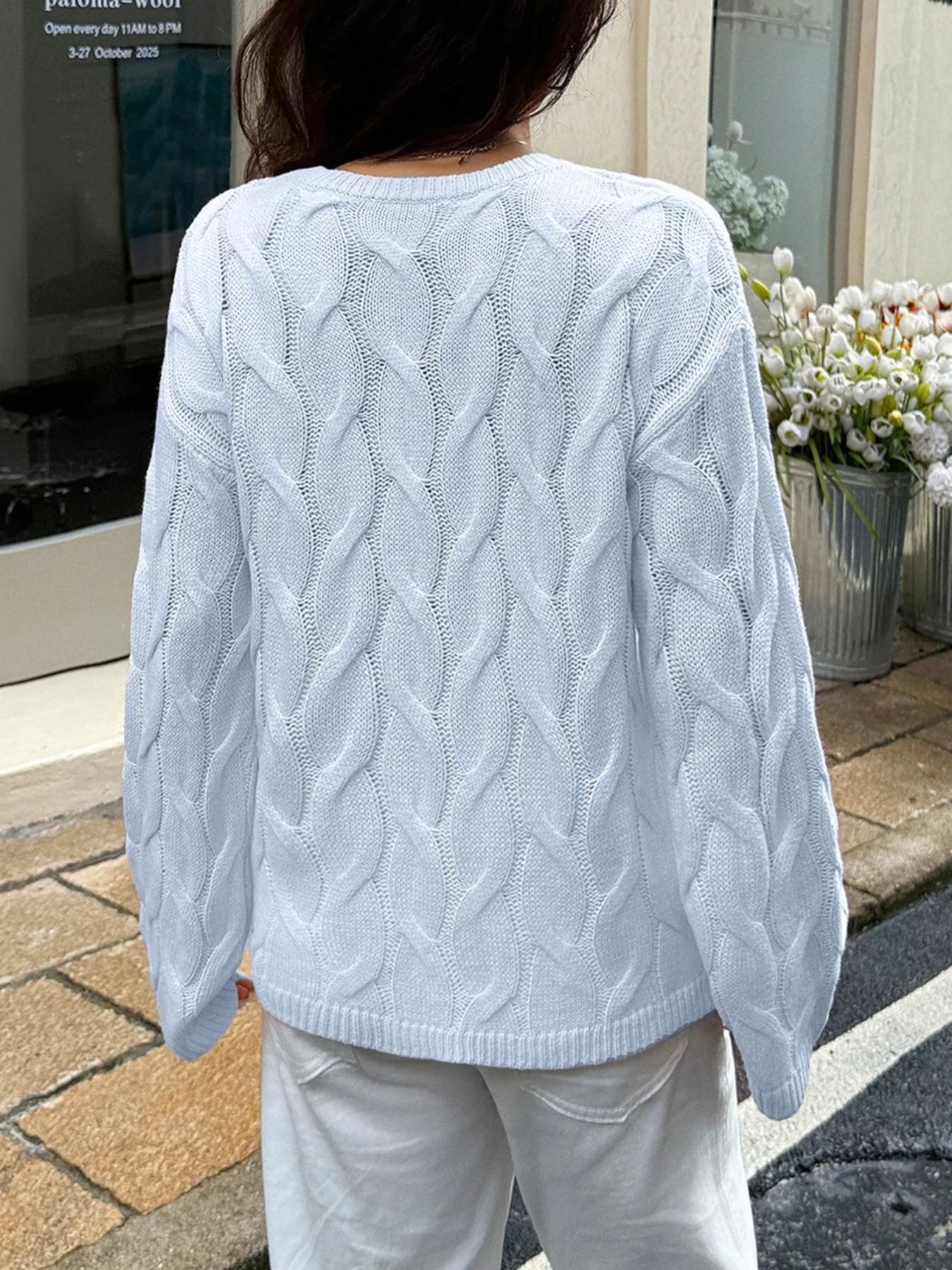Cable Knit Long Sleeve Sweater - Maria de Fatima Andrade