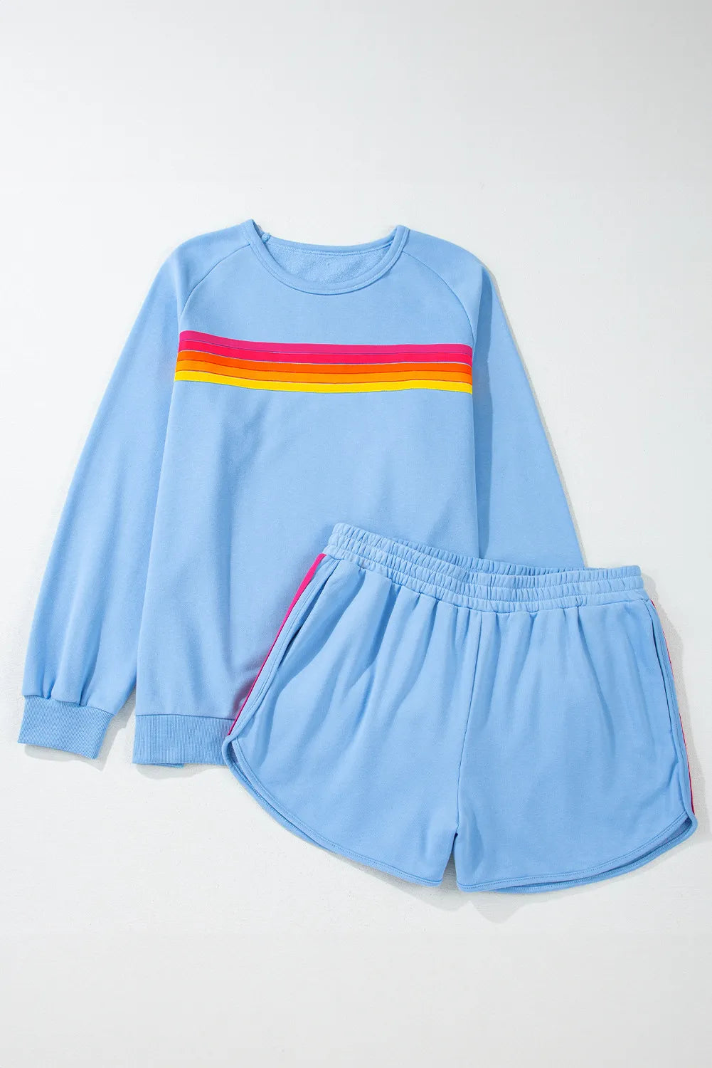 Full Size Contrast Striped Round Neck Top and Shorts Set - Maria de Fatima Andrade