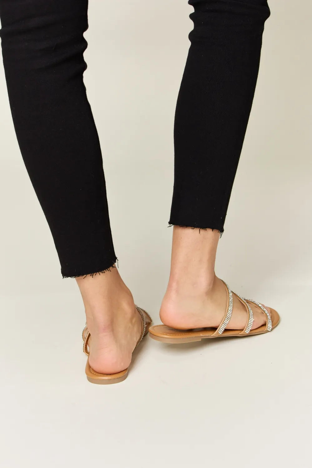 Wild Diva Rhinestone Three-Strap Flat Sandals - Maria de Fatima Andrade