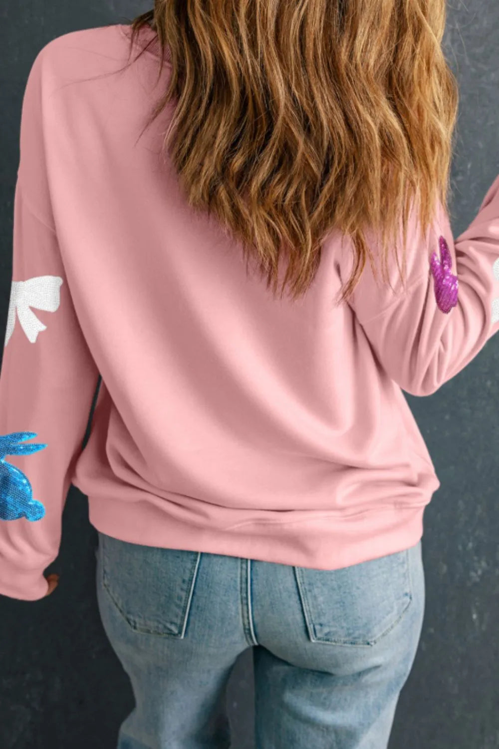 Easter Bunny Bow Knot Sequined Sweatshirt - Maria de Fatima Andrade