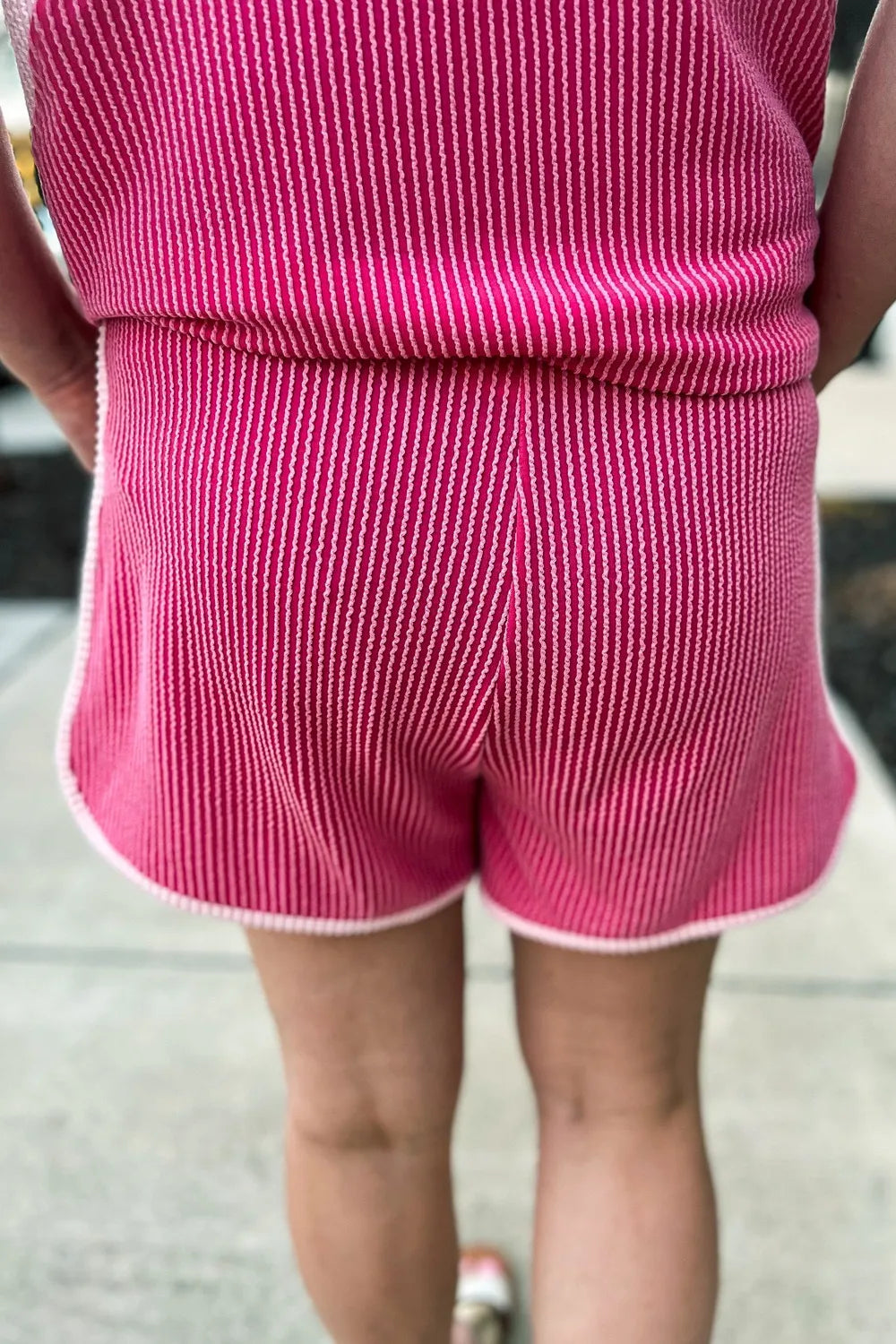 Ribbed Round Neck Top and Shorts Two-Piece Casual Set - Maria de Fatima Andrade