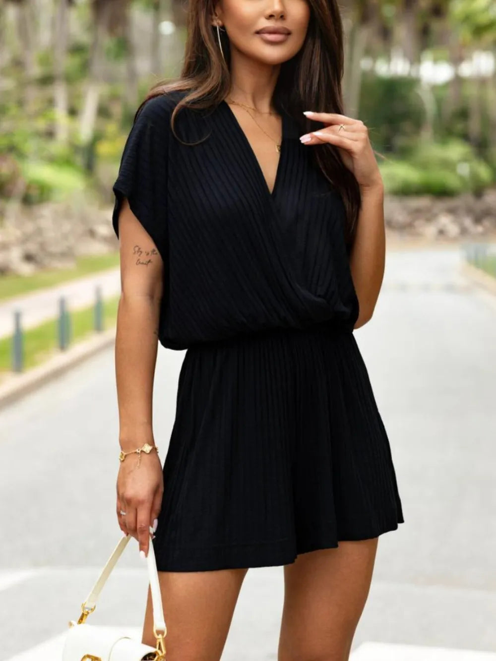 Surplice Short Sleeve Romper - Maria de Fatima Andrade