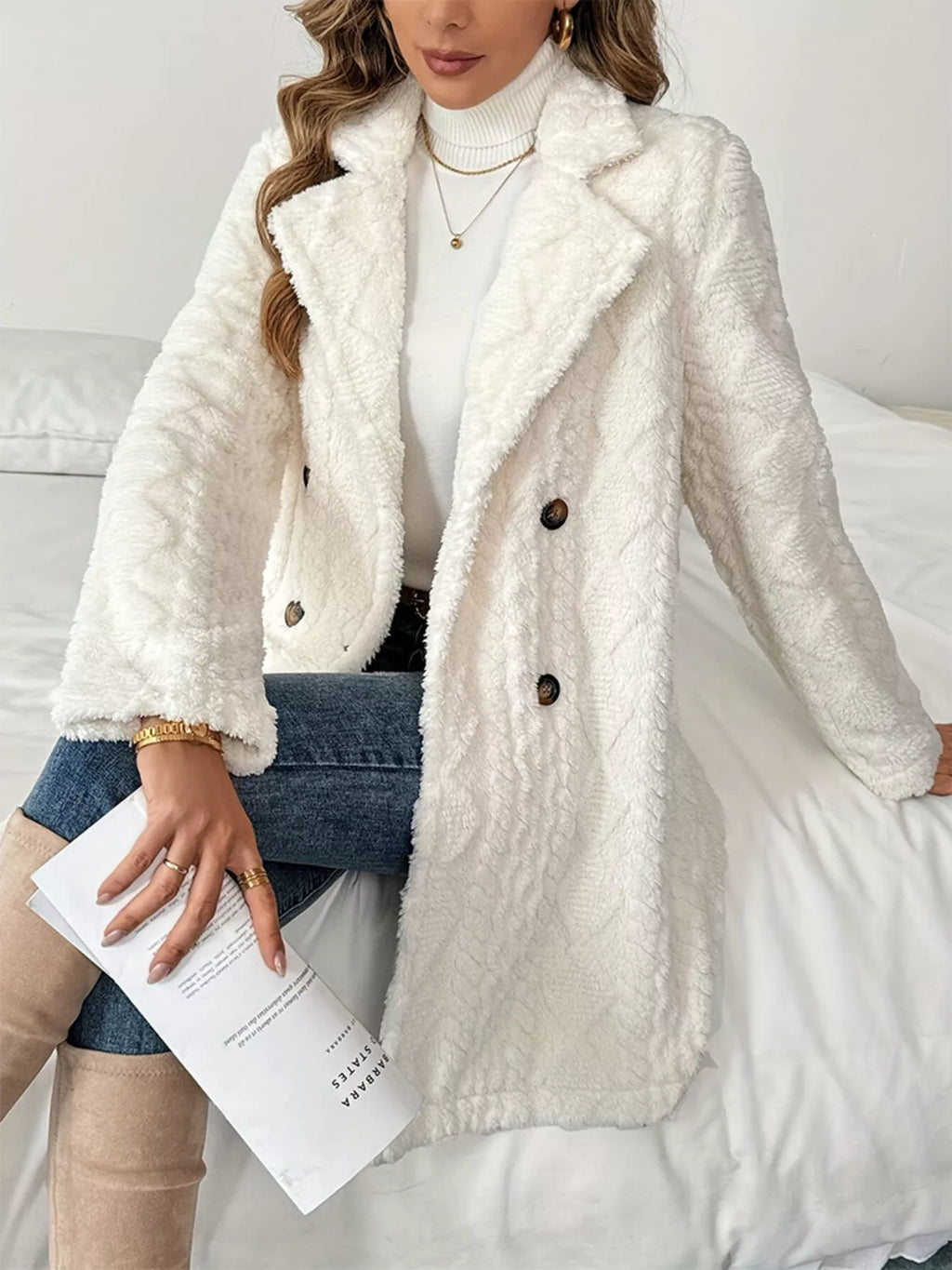Fleece Double-Breasted Longline Coat - Maria de Fatima Andrade