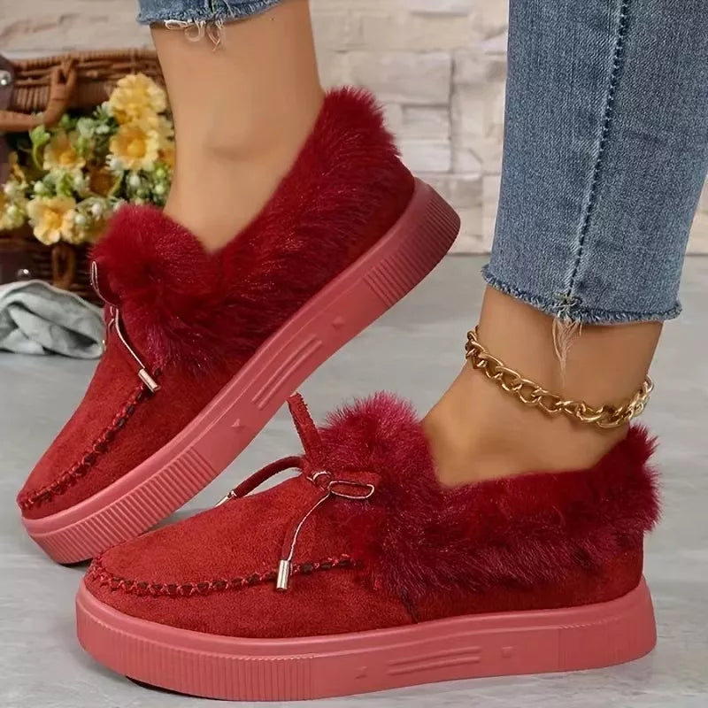 Fuzzy Round Toe Slip-Ons - Maria de Fatima Andrade