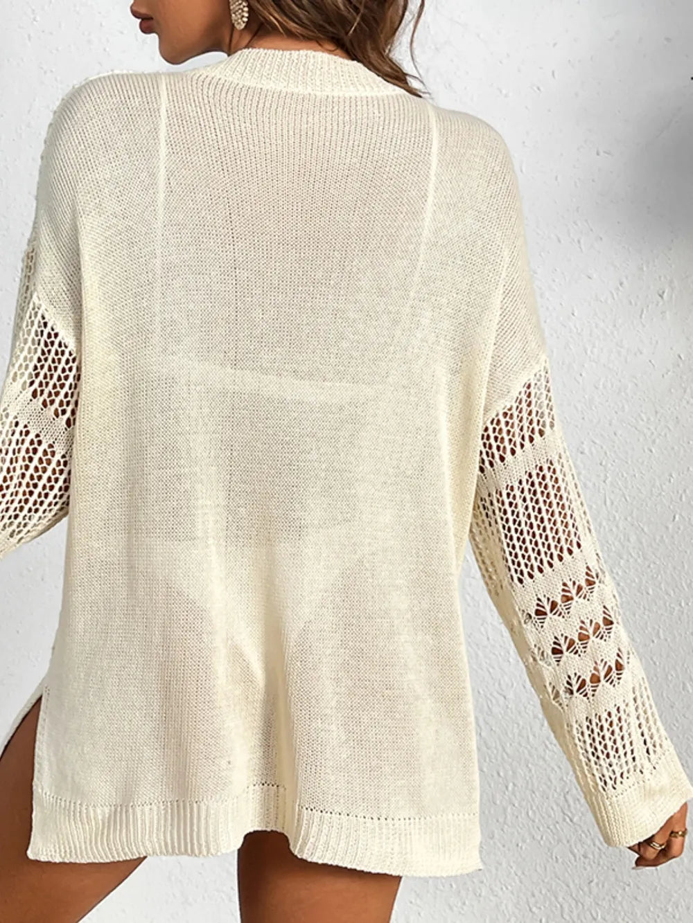 Cutout Notched Long Sleeve Cover-Up - Maria de Fatima Andrade
