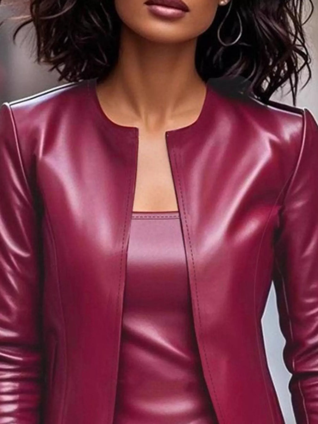 Open Front Leather Jacket & Dress Set - Maria de Fatima Andrade