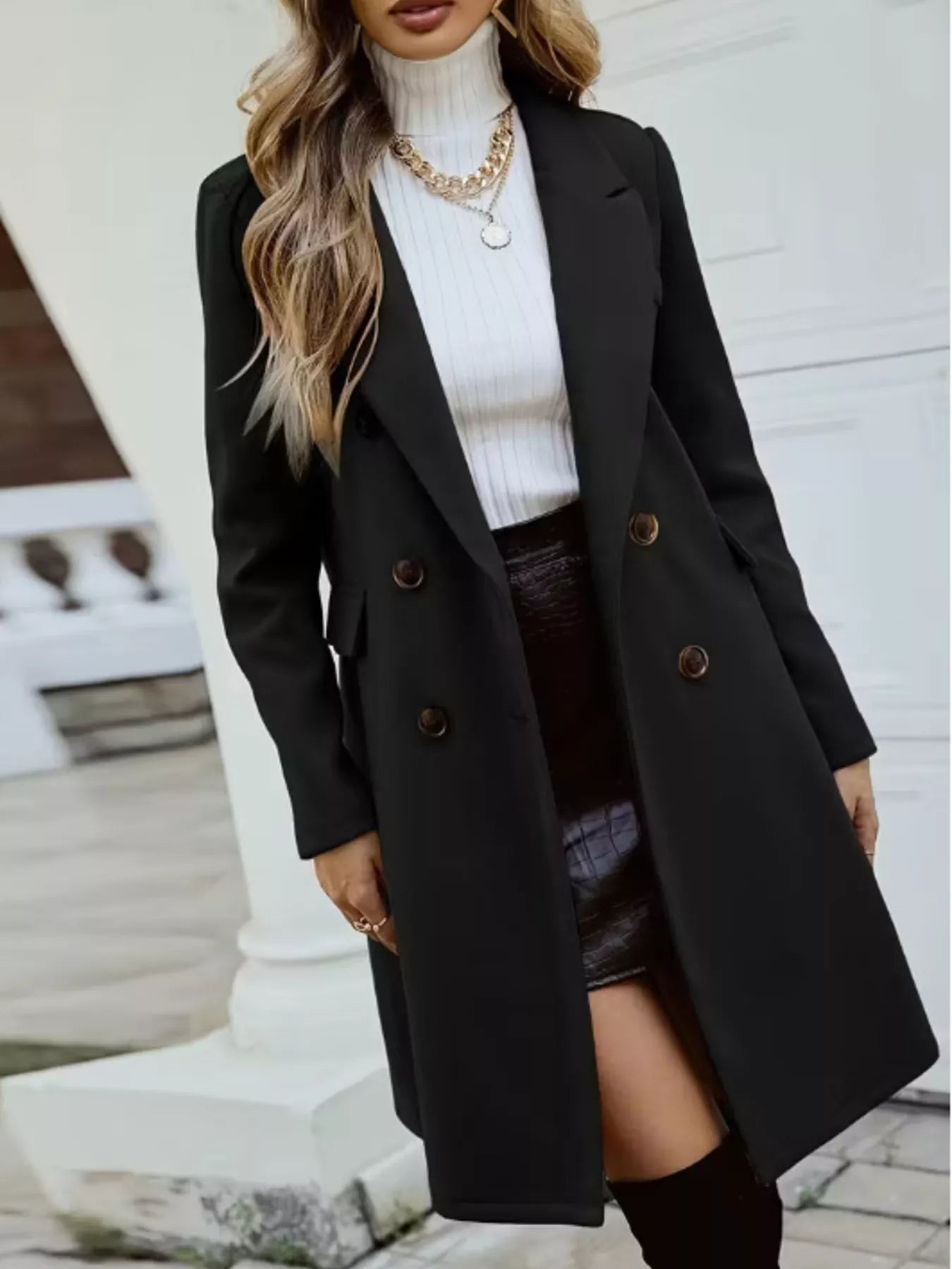Double-Breasted Longline Coat - Maria de Fatima Andrade