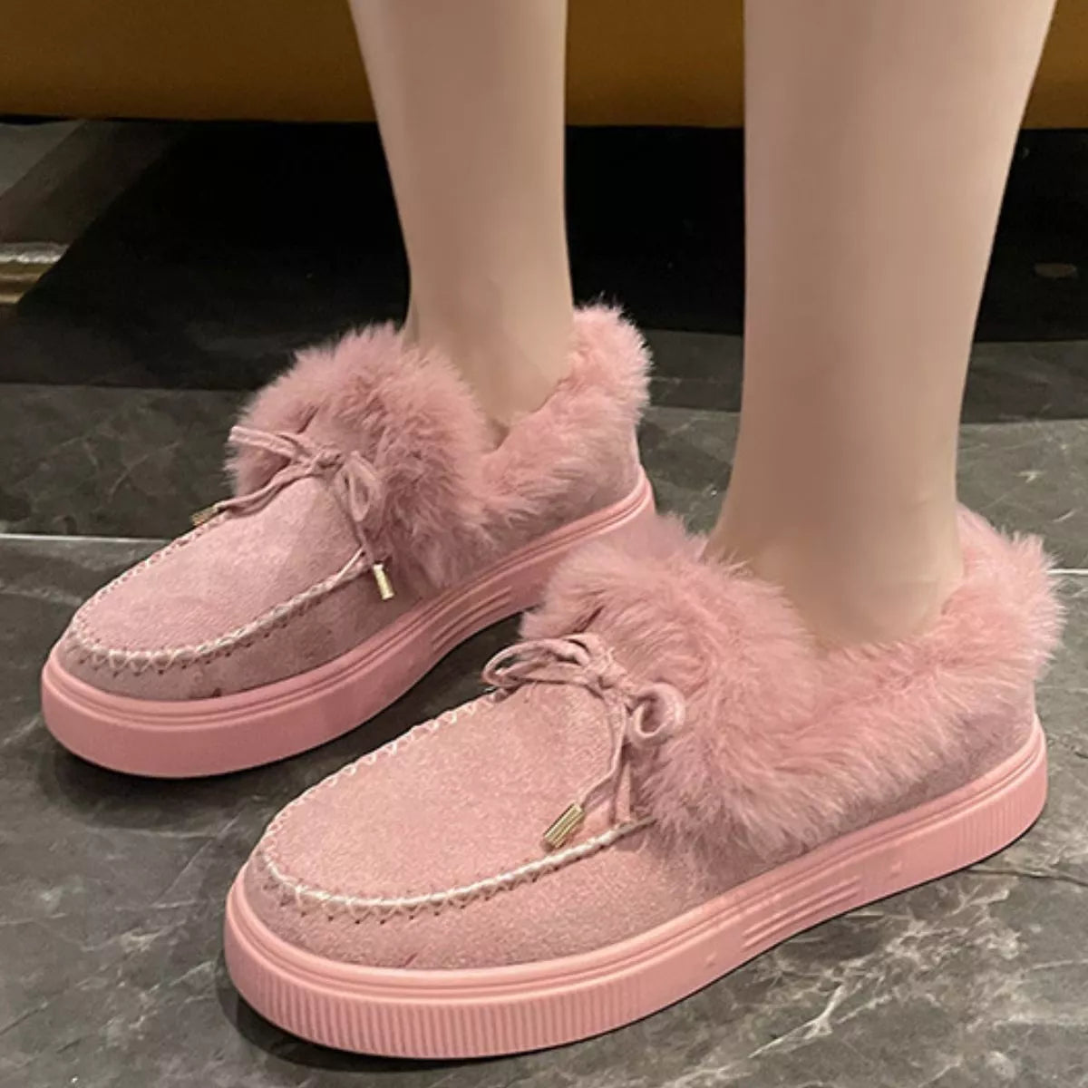 Fuzzy Round Toe Slip-Ons - Maria de Fatima Andrade