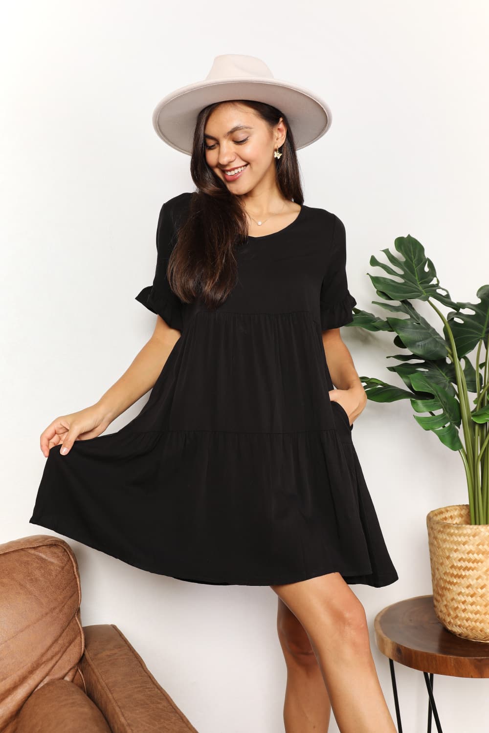 Mandy V-Neck Flounce Sleeve Tiered Dress - Maria de Fatima Andrade