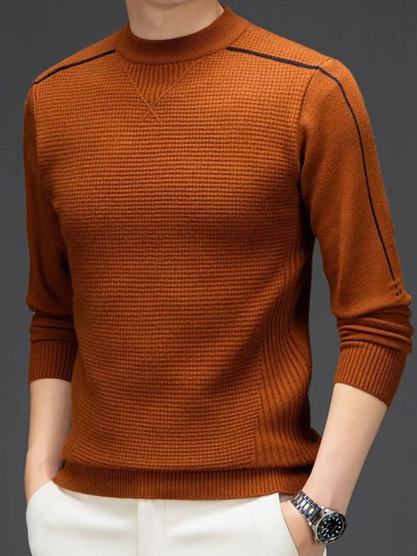 Men's Plus Size Textured Mock Neck Knit Top - Maria de Fatima Andrade
