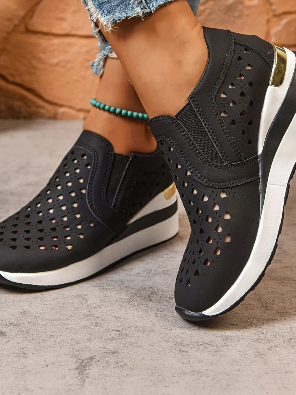 Breathable Cutout Wedge Sneakers - Maria de Fatima Andrade