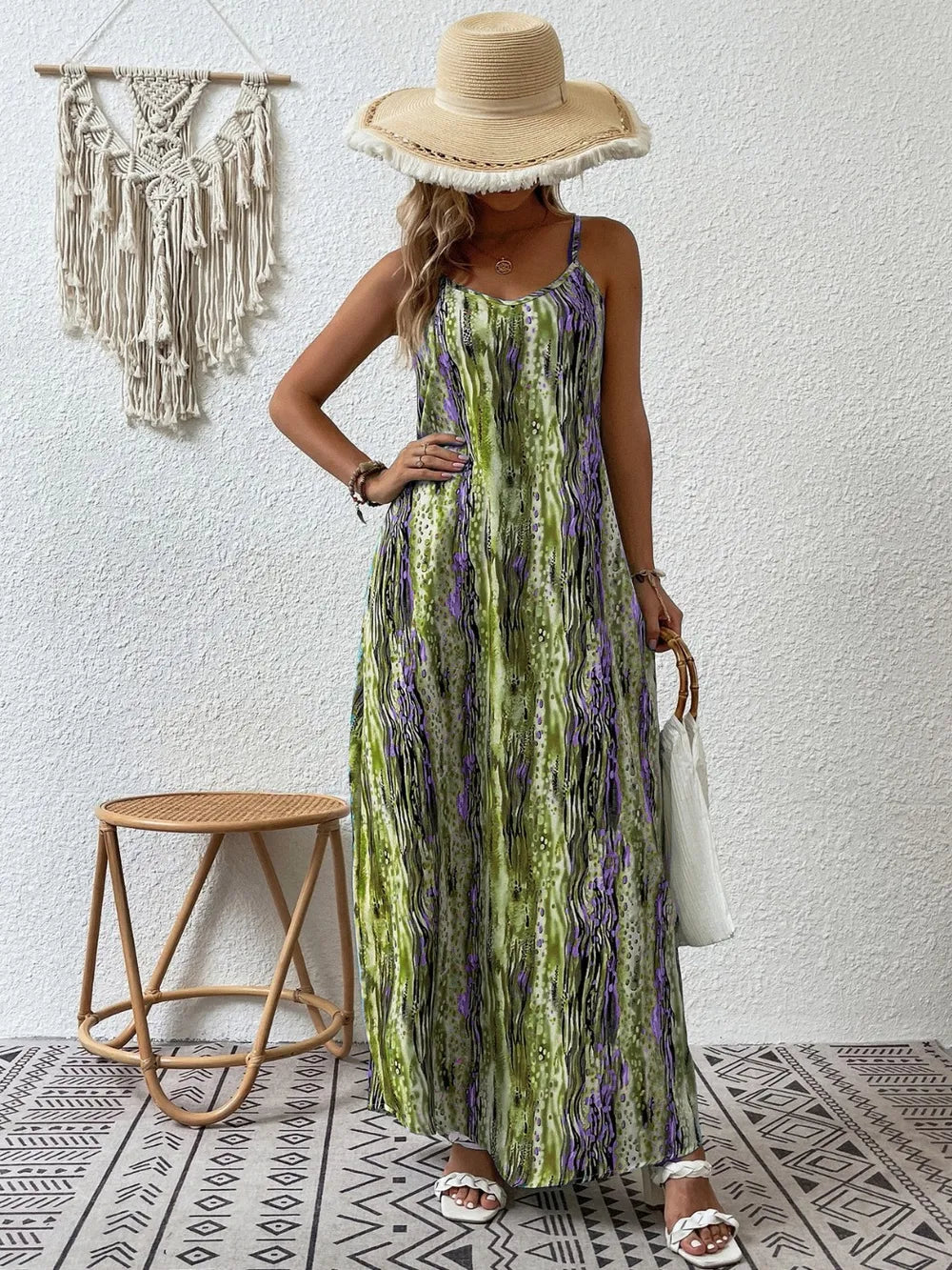 Full Size Printed Scoop Neck Maxi Cami Dress - Maria de Fatima Andrade