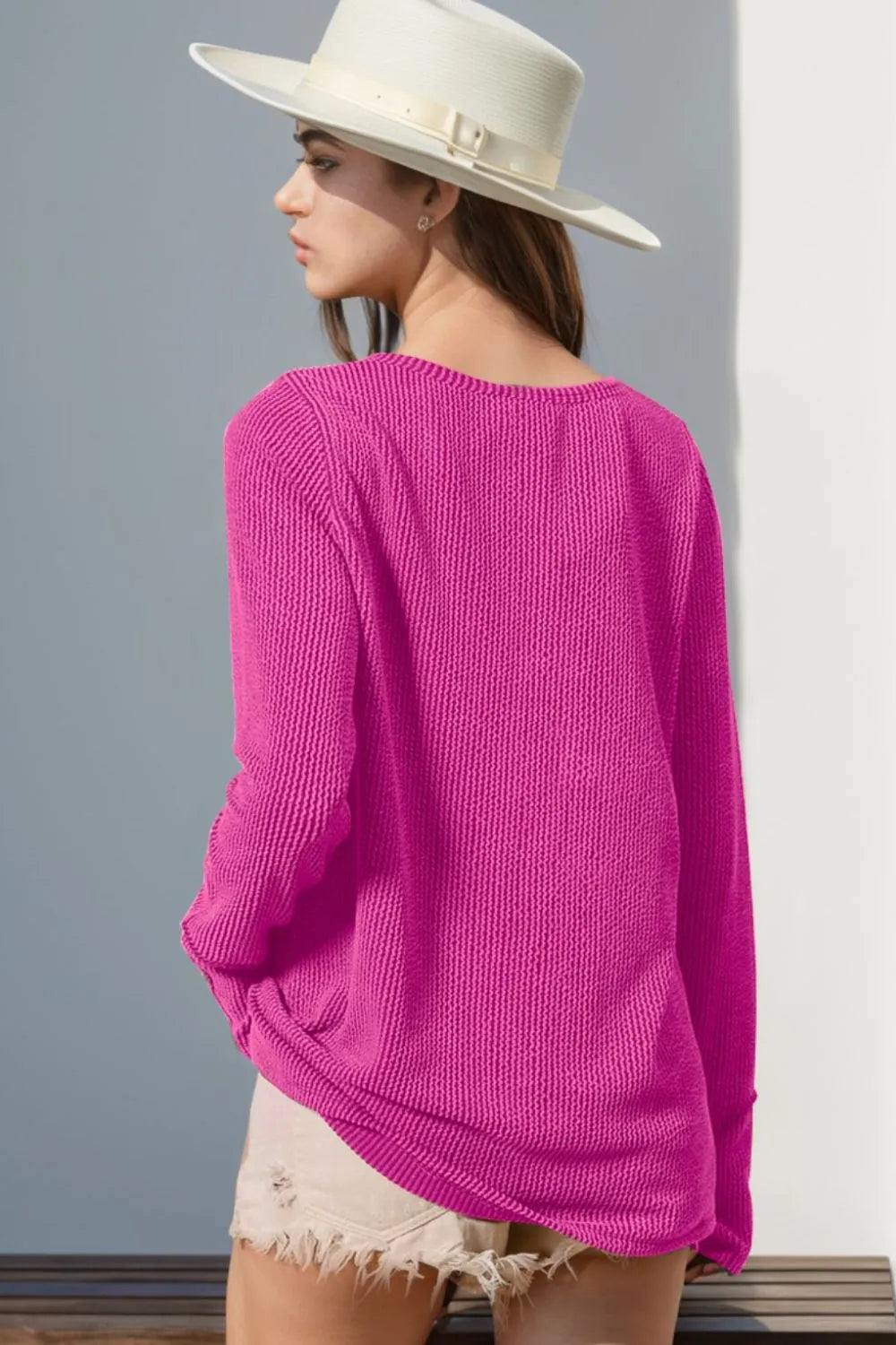 Thumbhole Long Sleeve Button Top - Maria de Fatima Andrade