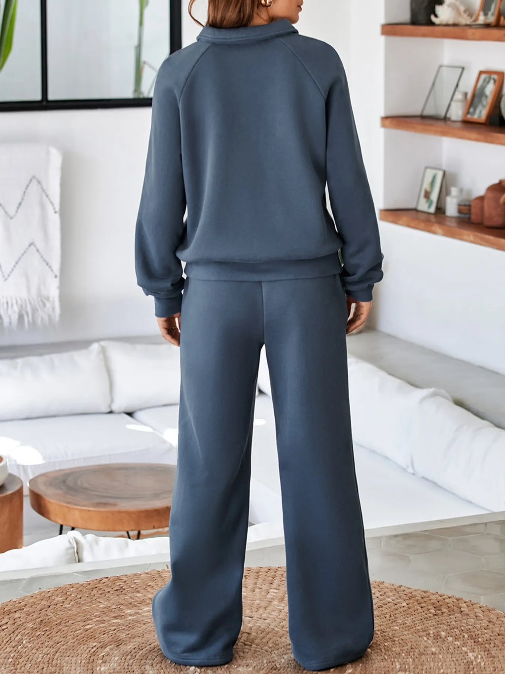 Collared Sweatshirt and High Waist Pants Active Set - Maria de Fatima Andrade