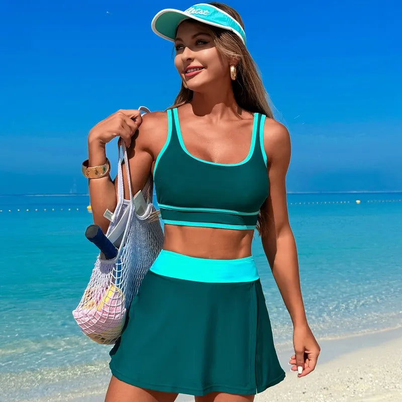 Scoop Neck Top and Skort Swim Set - Maria de Fatima Andrade