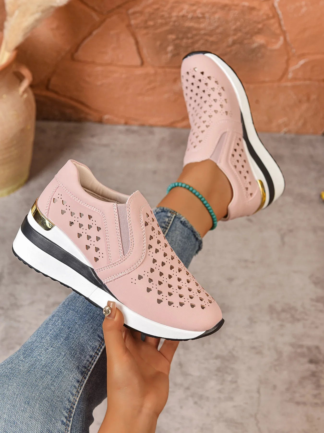 Breathable Cutout Wedge Sneakers - Maria de Fatima Andrade