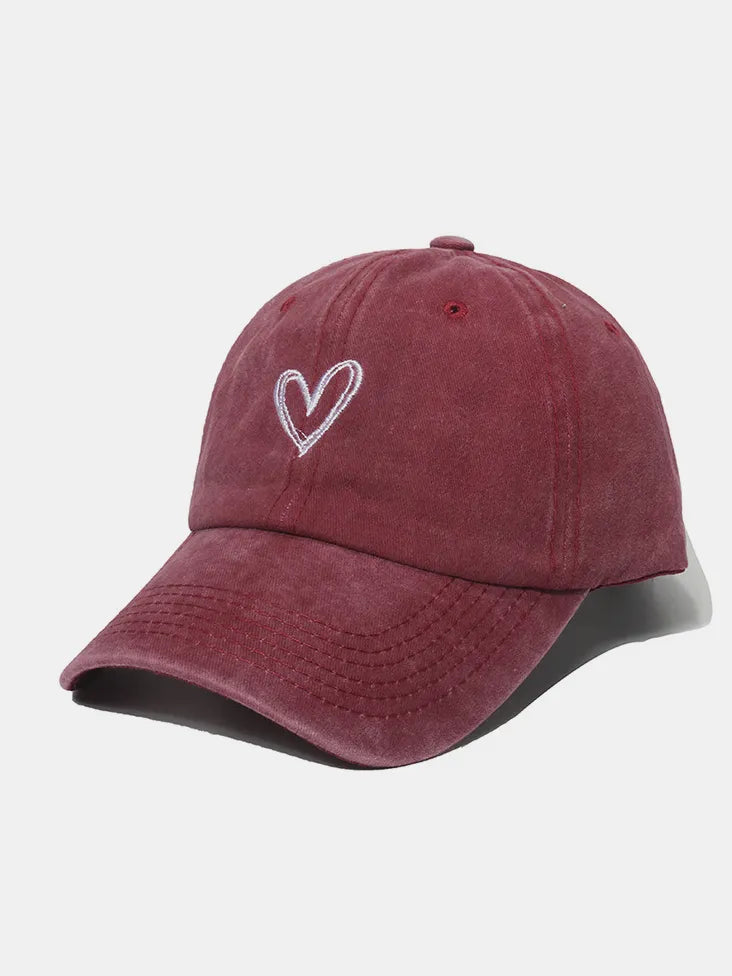Embroidered Heart Washed Cotton Baseball Cap - Maria de Fatima Andrade
