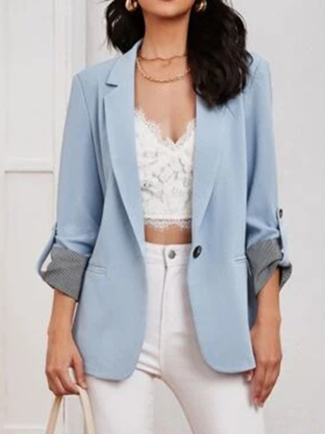 Lapel Collar Roll-Tab Sleeve Blazer - Maria de Fatima Andrade