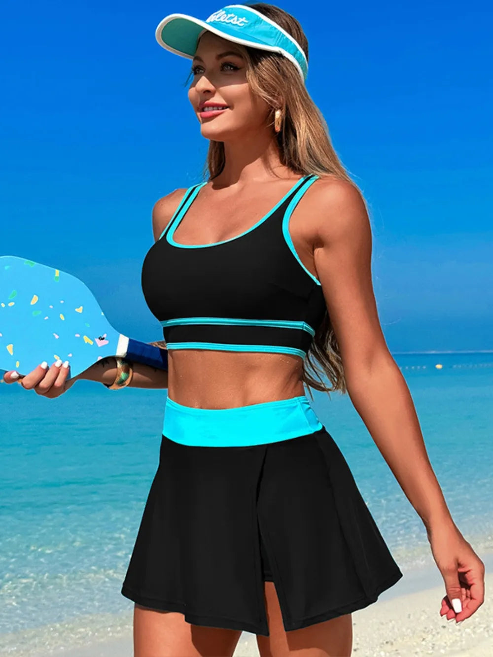 Scoop Neck Top and Skort Swim Set - Maria de Fatima Andrade