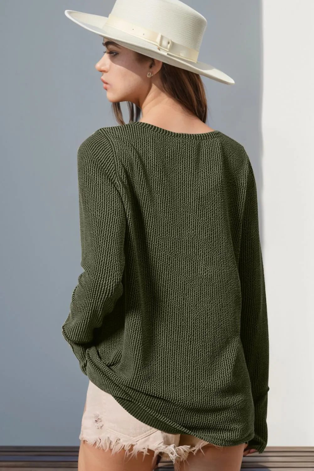 Thumbhole Long Sleeve Button Top - Maria de Fatima Andrade