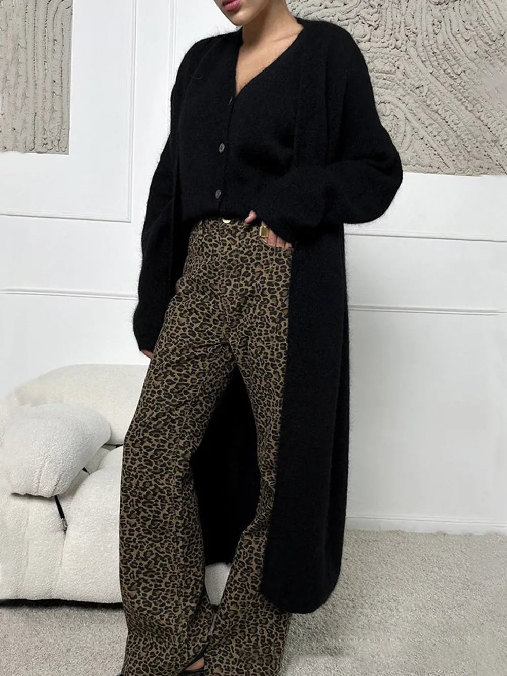Fuzzy Open Front Solid Color Cardigan - Maria de Fatima Andrade
