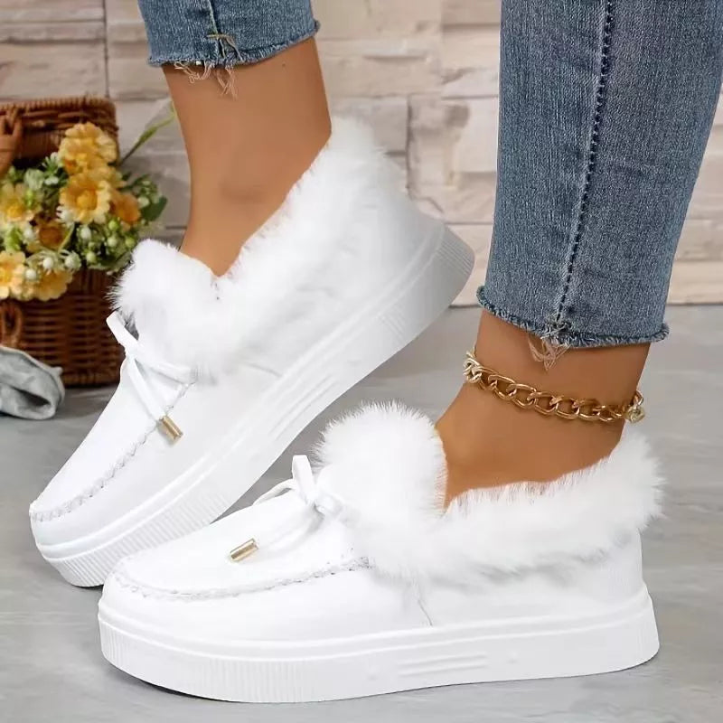 Fuzzy Round Toe Slip-Ons - Maria de Fatima Andrade