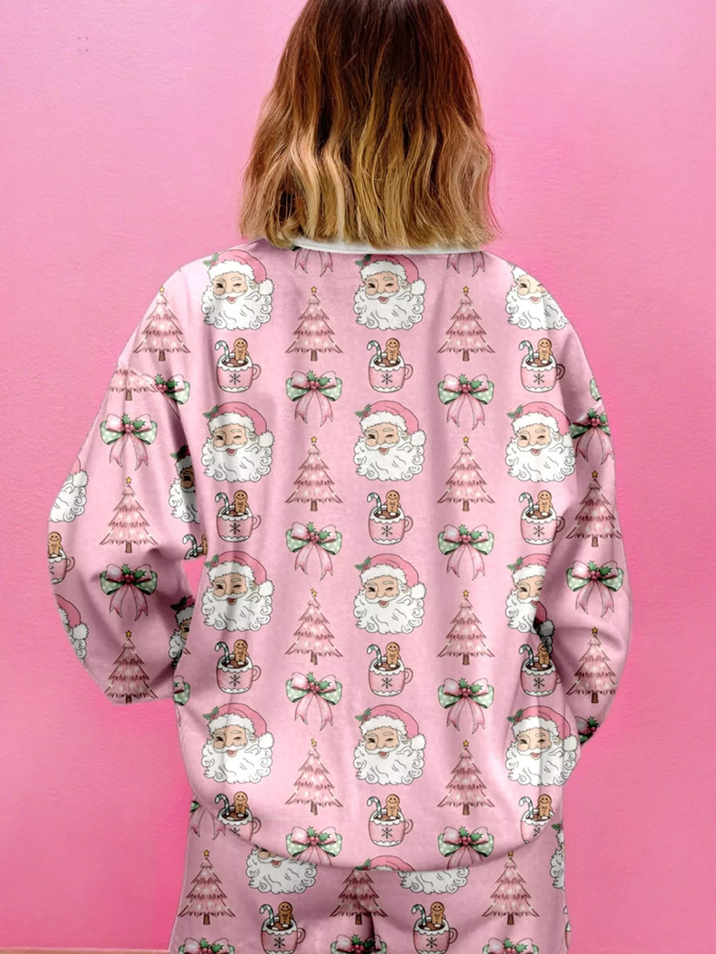 Christmas Santa Print Round Neck Top and Shorts Lounge Set - Maria de Fatima Andrade