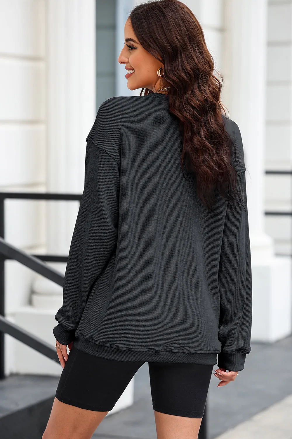 Heart Sequin Round Neck Sweatshirt - Maria de Fatima Andrade
