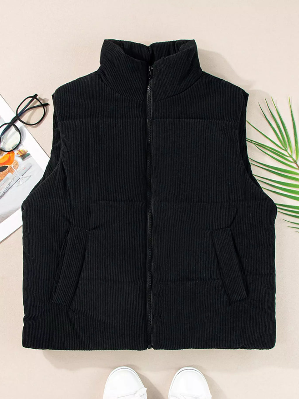 Corduroy Zip Up Vest Coat - Maria de Fatima Andrade