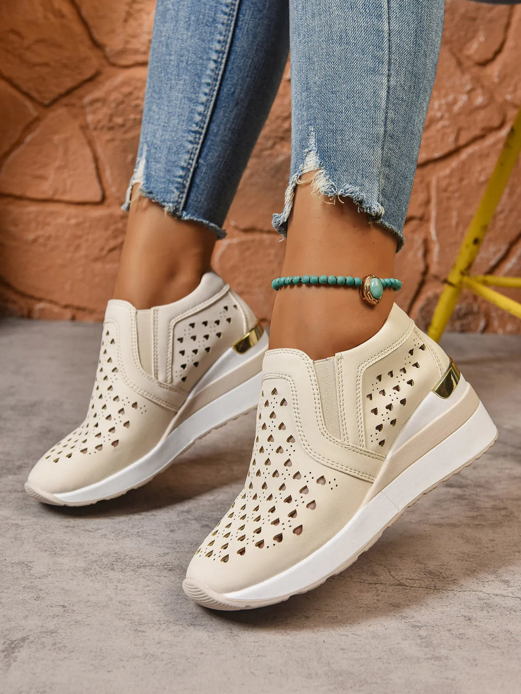 Breathable Cutout Wedge Sneakers - Maria de Fatima Andrade