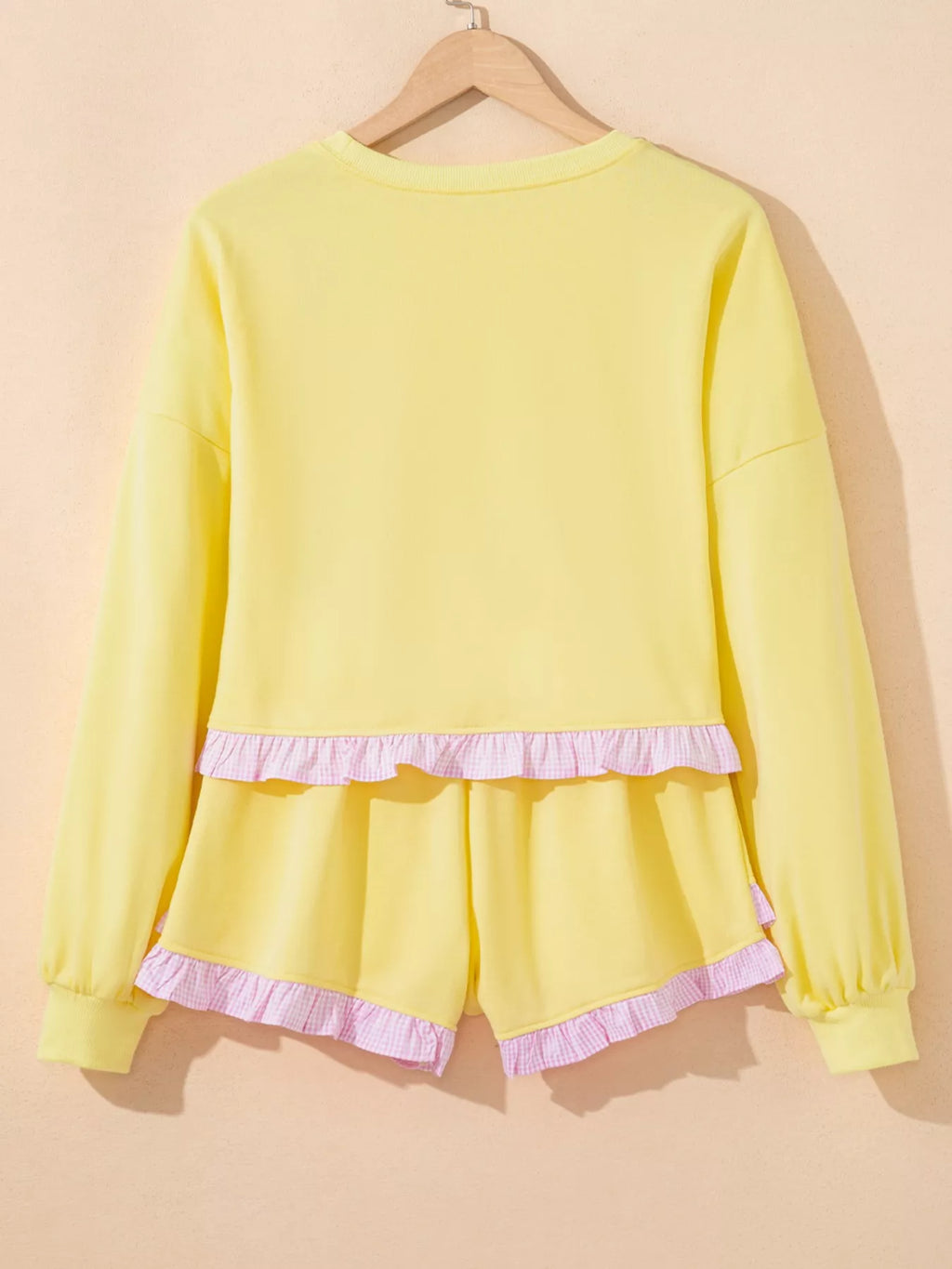 Contrast Frill Hem Round Neck Top and Shorts Set - Maria de Fatima Andrade