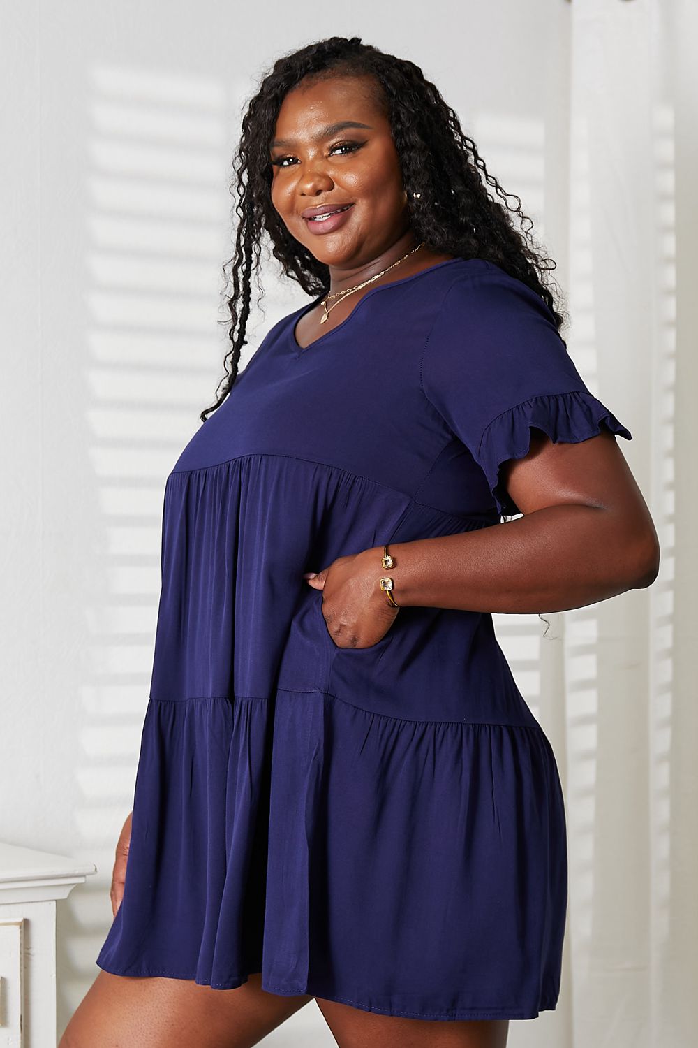 Mandy V-Neck Flounce Sleeve Tiered Dress - Maria de Fatima Andrade