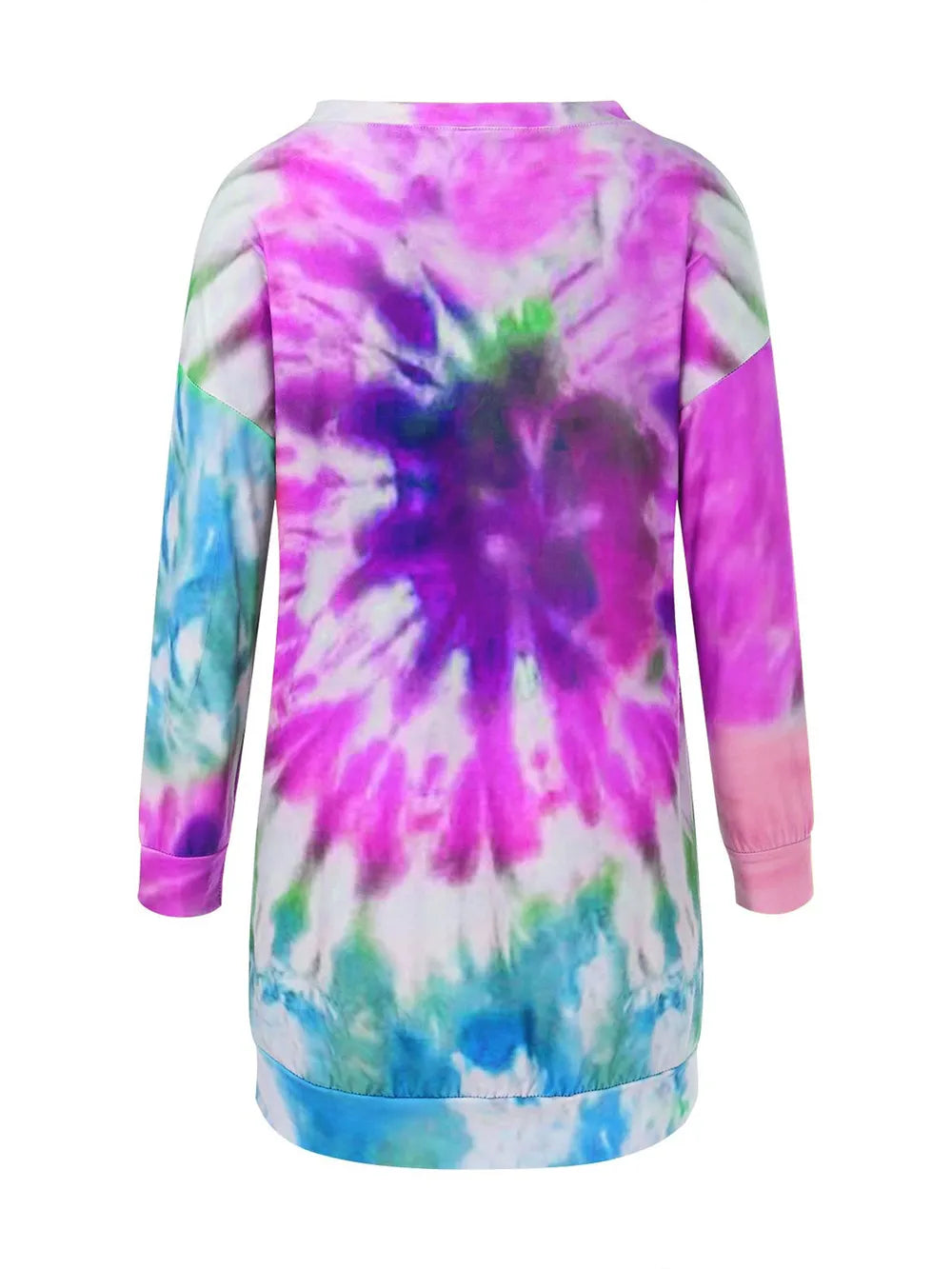 Full Size Tie-Dye Round Neck Long Sleeve Dress - Maria de Fatima Andrade