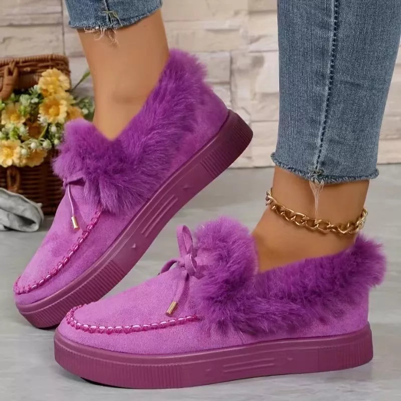 Fuzzy Round Toe Slip-Ons - Maria de Fatima Andrade