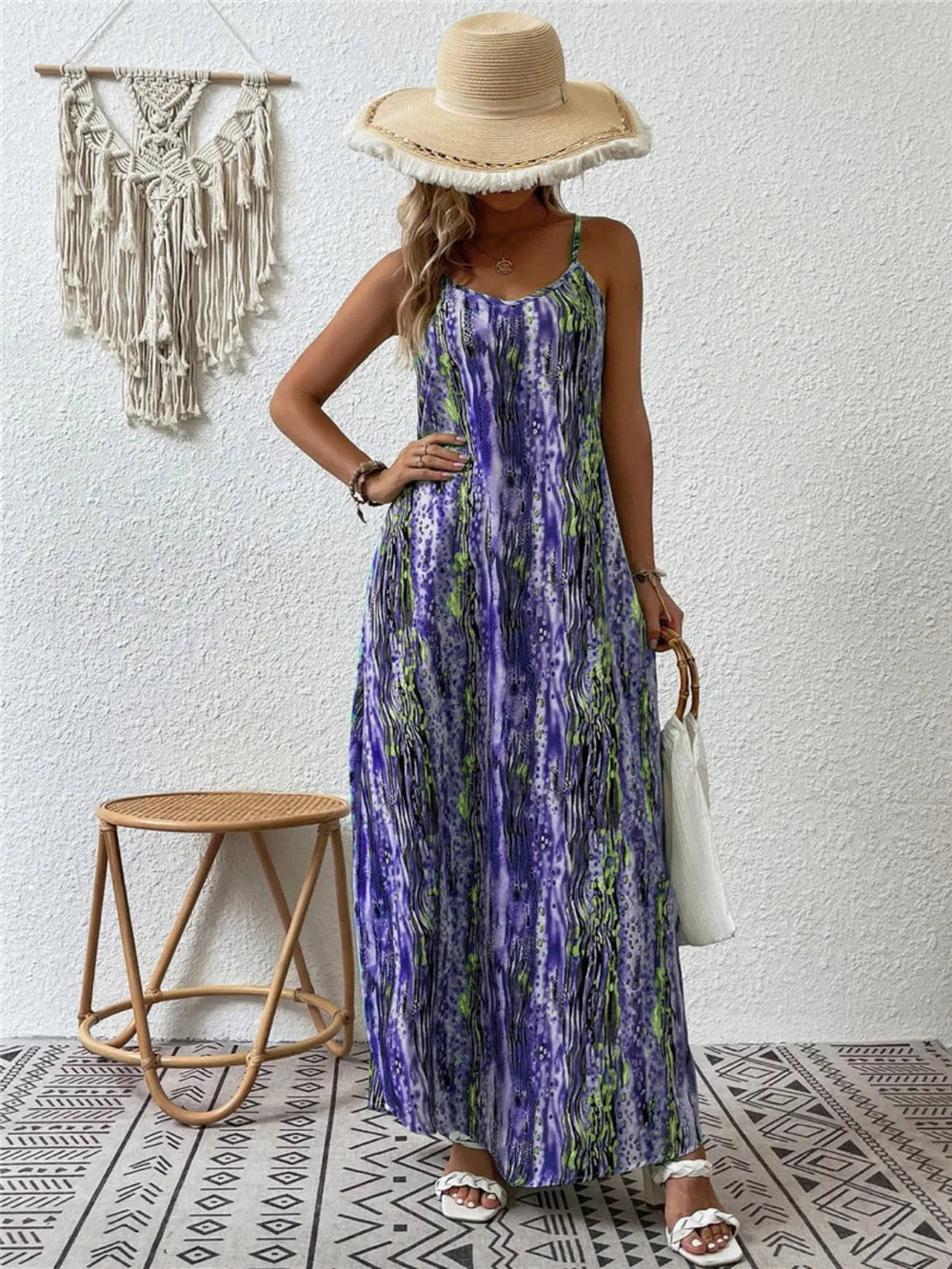 Full Size Printed Scoop Neck Maxi Cami Dress - Maria de Fatima Andrade