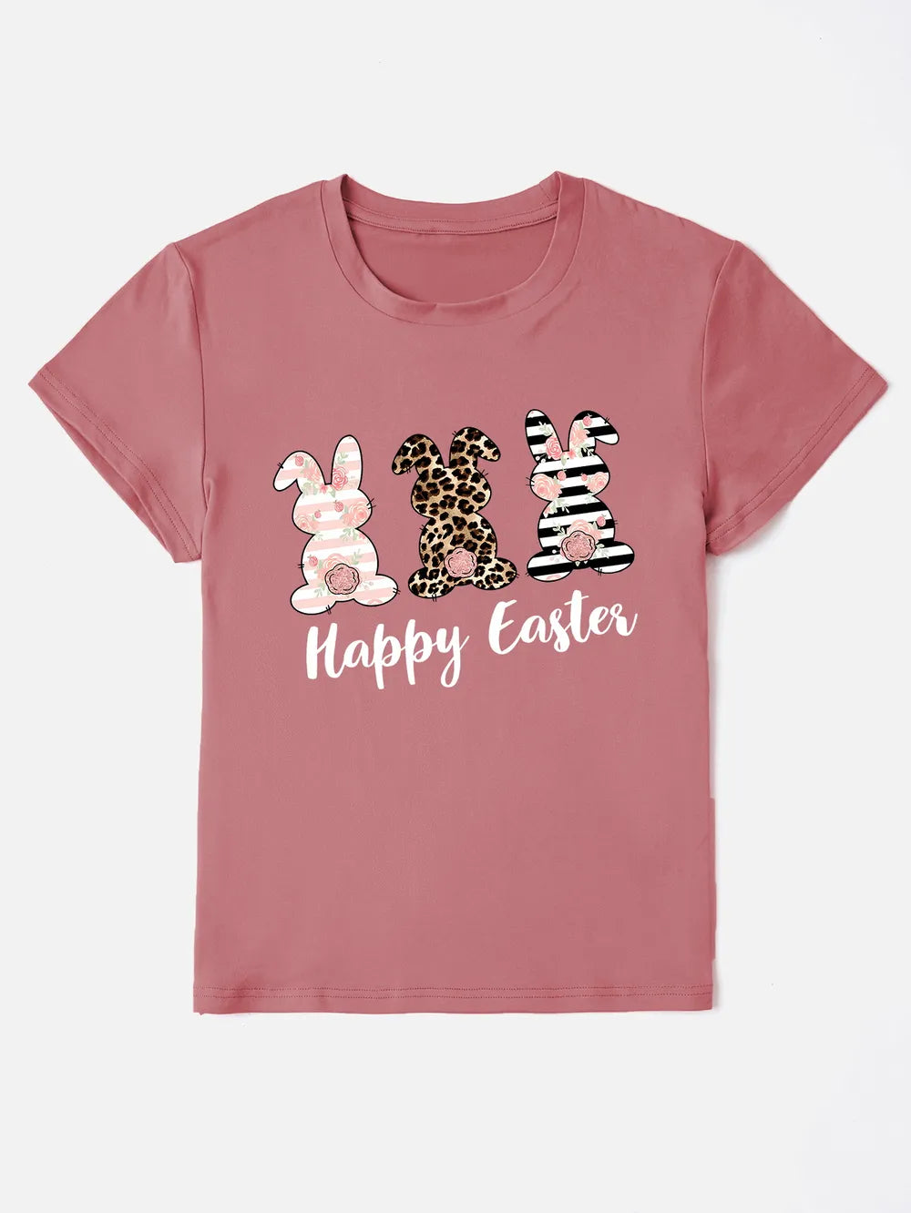 Happy Easter Round Neck Short Sleeve T-Shirt - Maria de Fatima Andrade