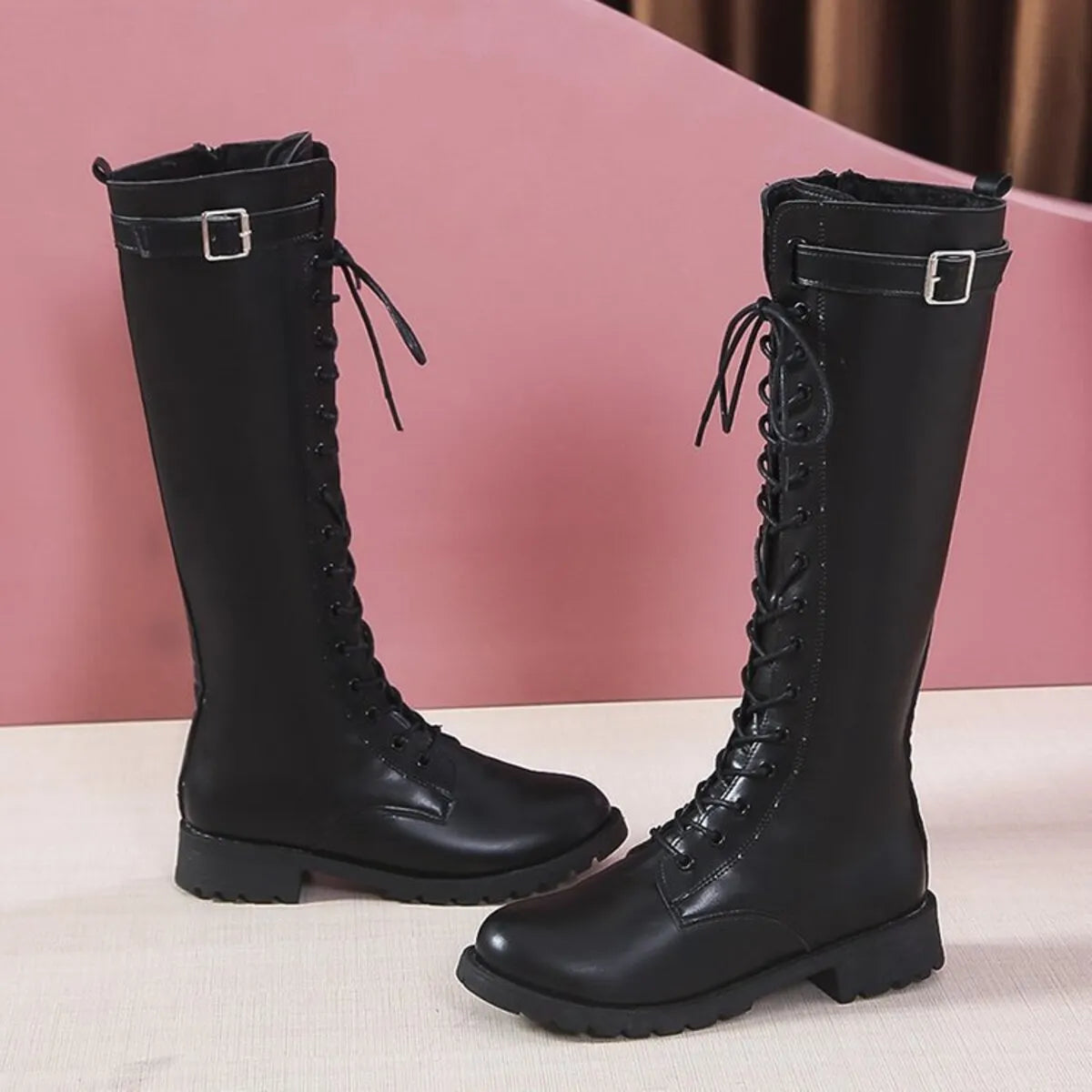 Leather Lace-Up Combat Boots - Maria de Fatima Andrade